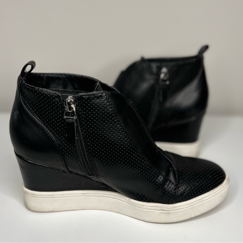 MIA Black Perforated Wedge Ankle Booties with White Platform